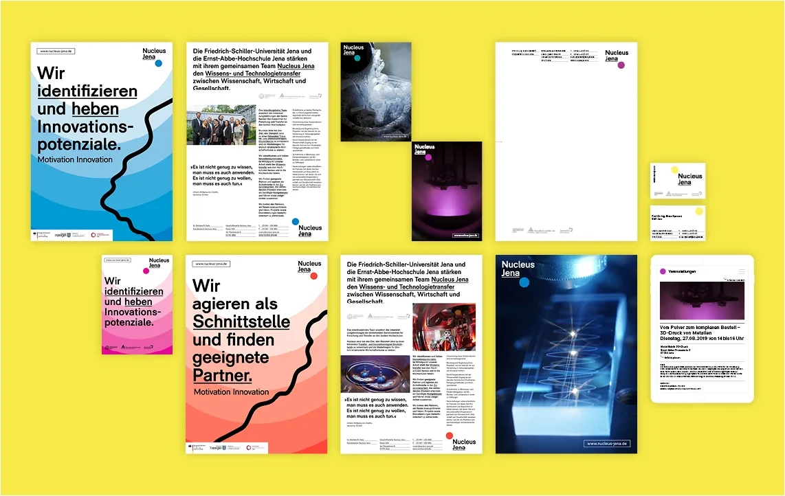 Flyer und Geschäftspapiere im Design von Nucleus Jena