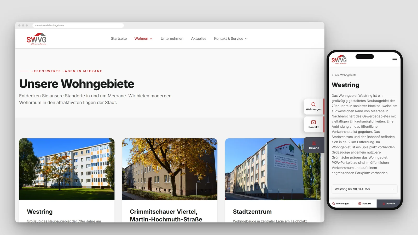 Übersicht der Wohngebiete in Meerane am Desktop und Smartphone