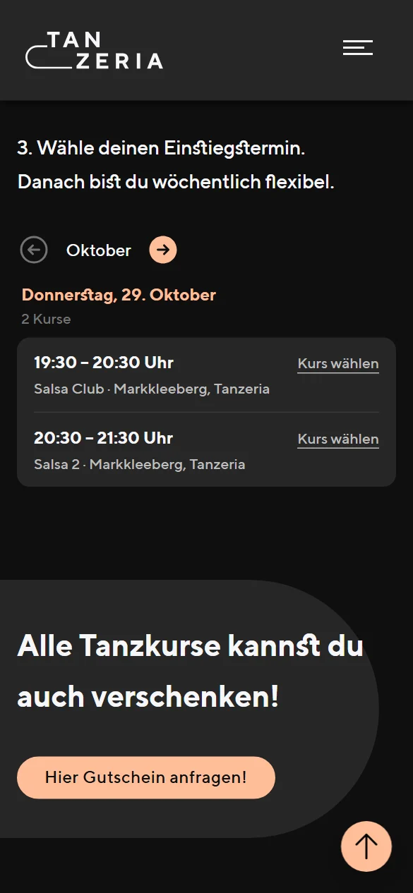 Kursfinder am Smartphone: Einstiegstermin wählen