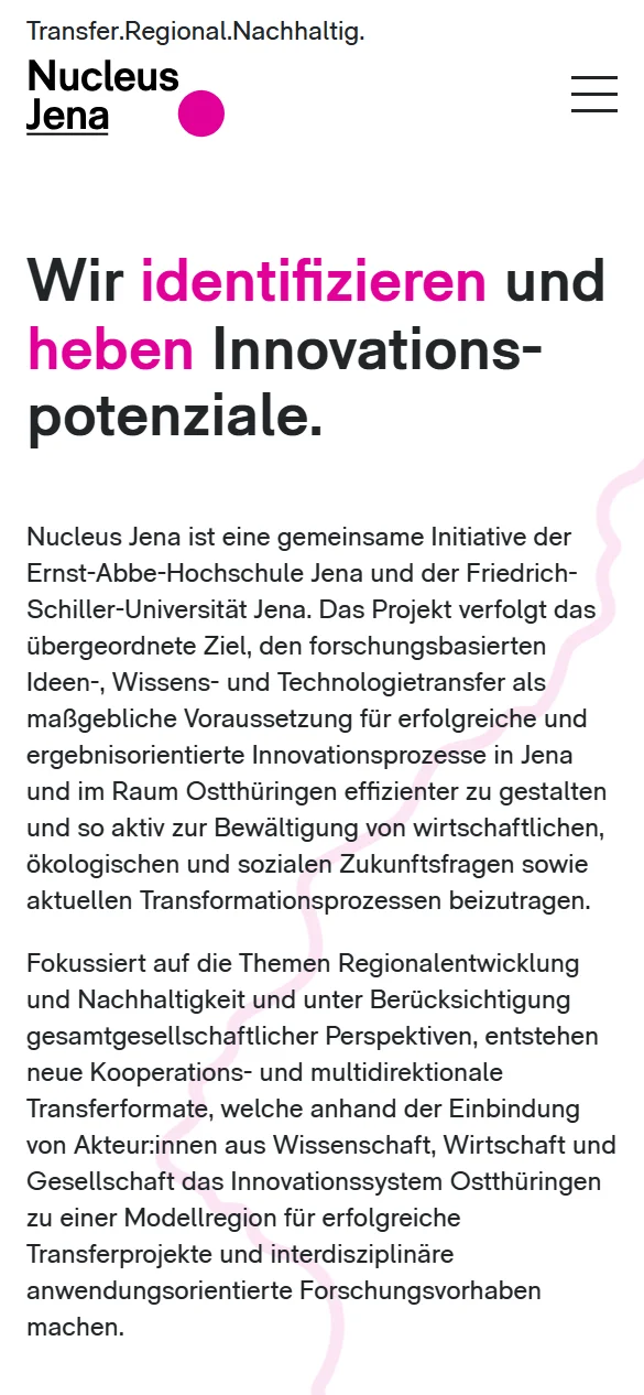 Website von Nucleus Jena am Smartphone
