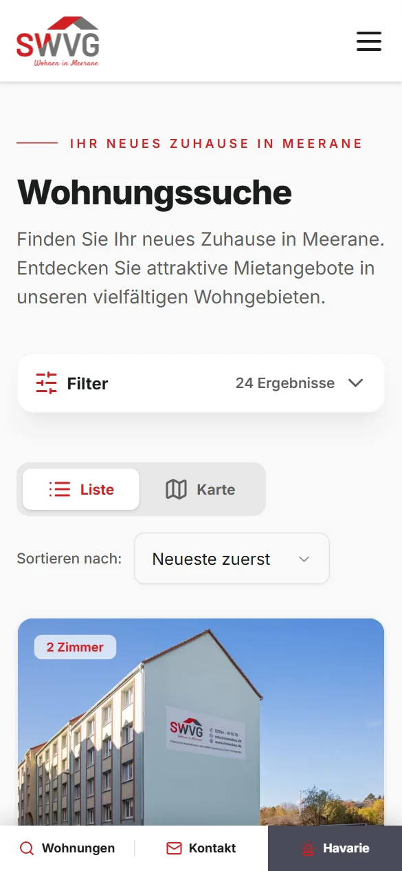 Wohnungssuche von mewobau.de am Smartphone