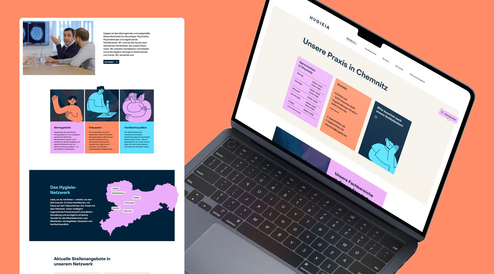Standortseite der Hygieia-Website im Mockup
