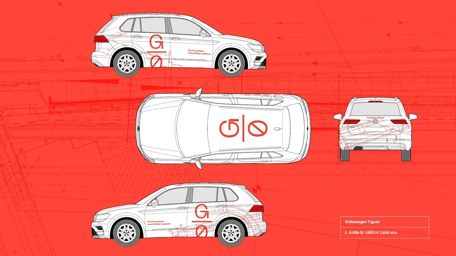 Fahrzeugbeklebung im Gleisplan-Design