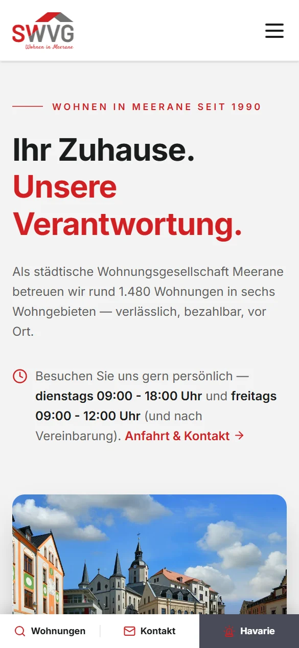 Startseite von mewobau.de am Smartphone