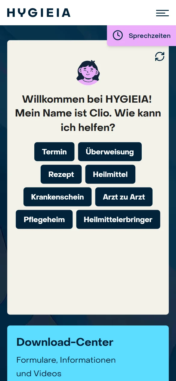 Online-Tresen auf hygieia.net am Smartphone