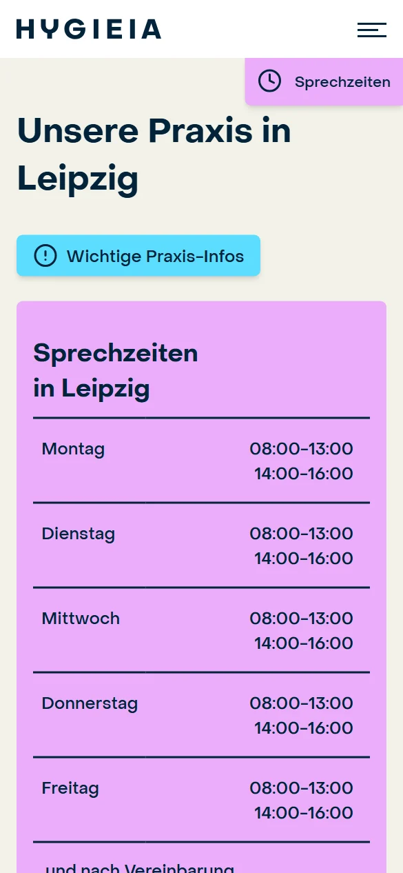 Sprechzeiten eines Standorts am Smartphone