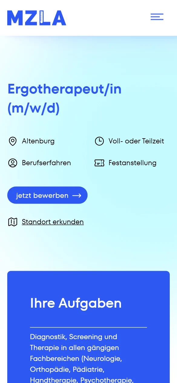 Stellenanzeige im Jobportal des MZLA am Smartphone