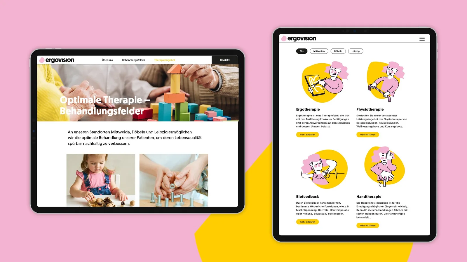 Website von Ergovision auf Tablet und Smartphone
